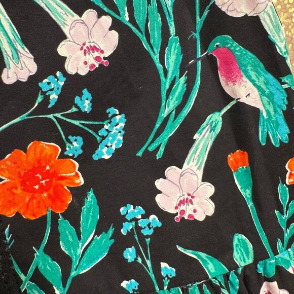Kate Spade Black Floral Colorful Hummingbird Jardin Poplin Top XL - Picture 8 of 9